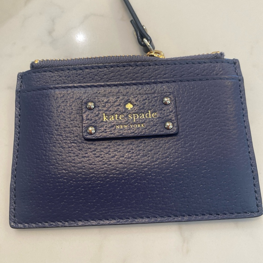 Kate Spade Blue Leather Card Wallet with Gold Details
